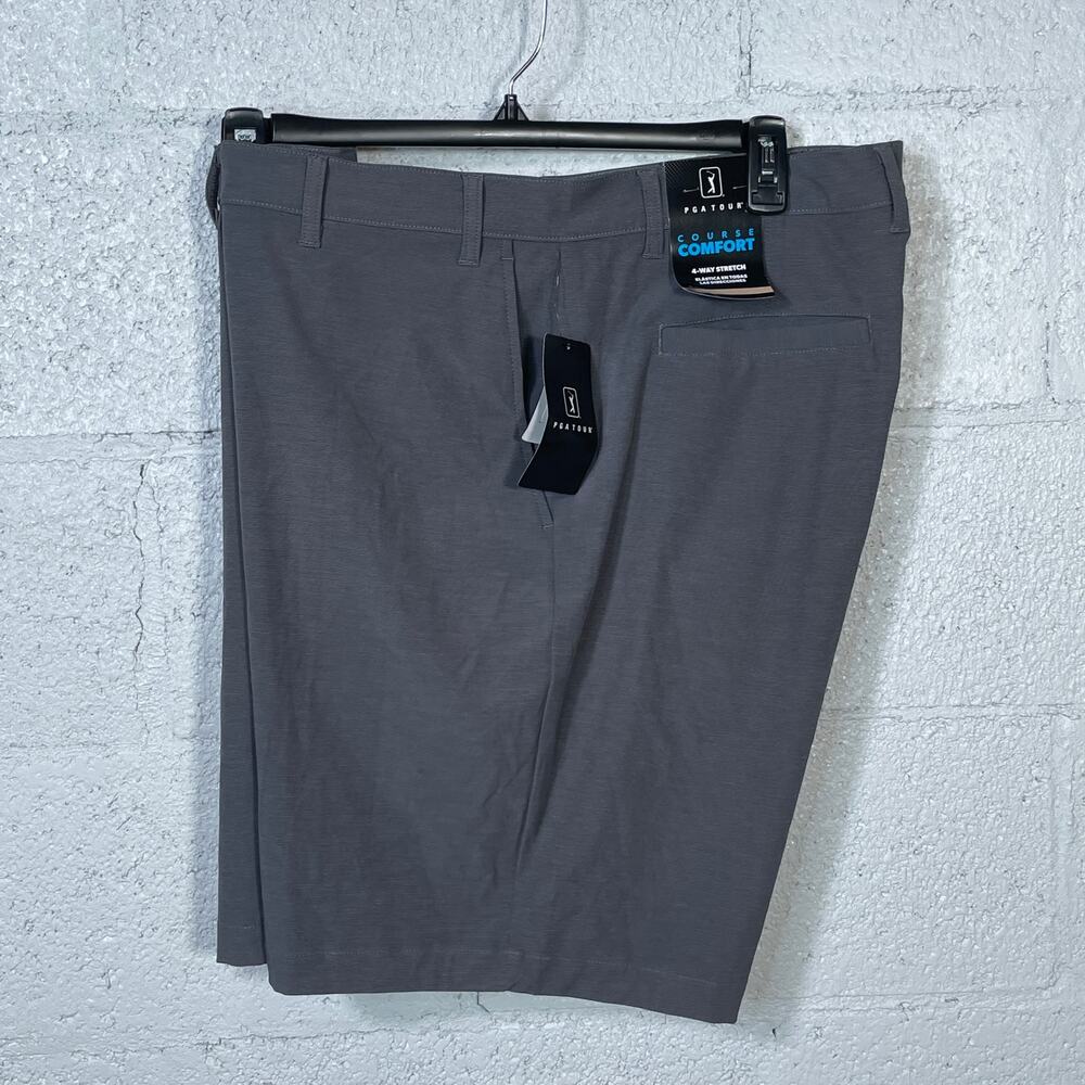 PGA Tour Men's Flat-Front 4-Way Stretch 9" Shorts DK grey Heather, 42